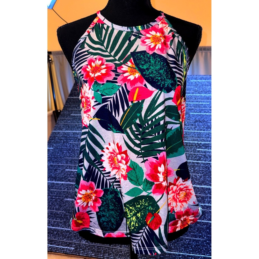 Old Navy Active Tank Women M Multi‎ Excellent Tropical Floral Racerback Go-Dry